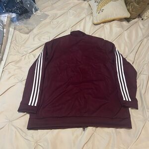 adidas Maroon track jacket with White Stripes
